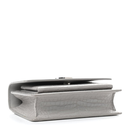 Saint Laurent Calfskin Crocodile Embossed Monogram Sunset Chain Wallet Mouse Grey 3 of 5