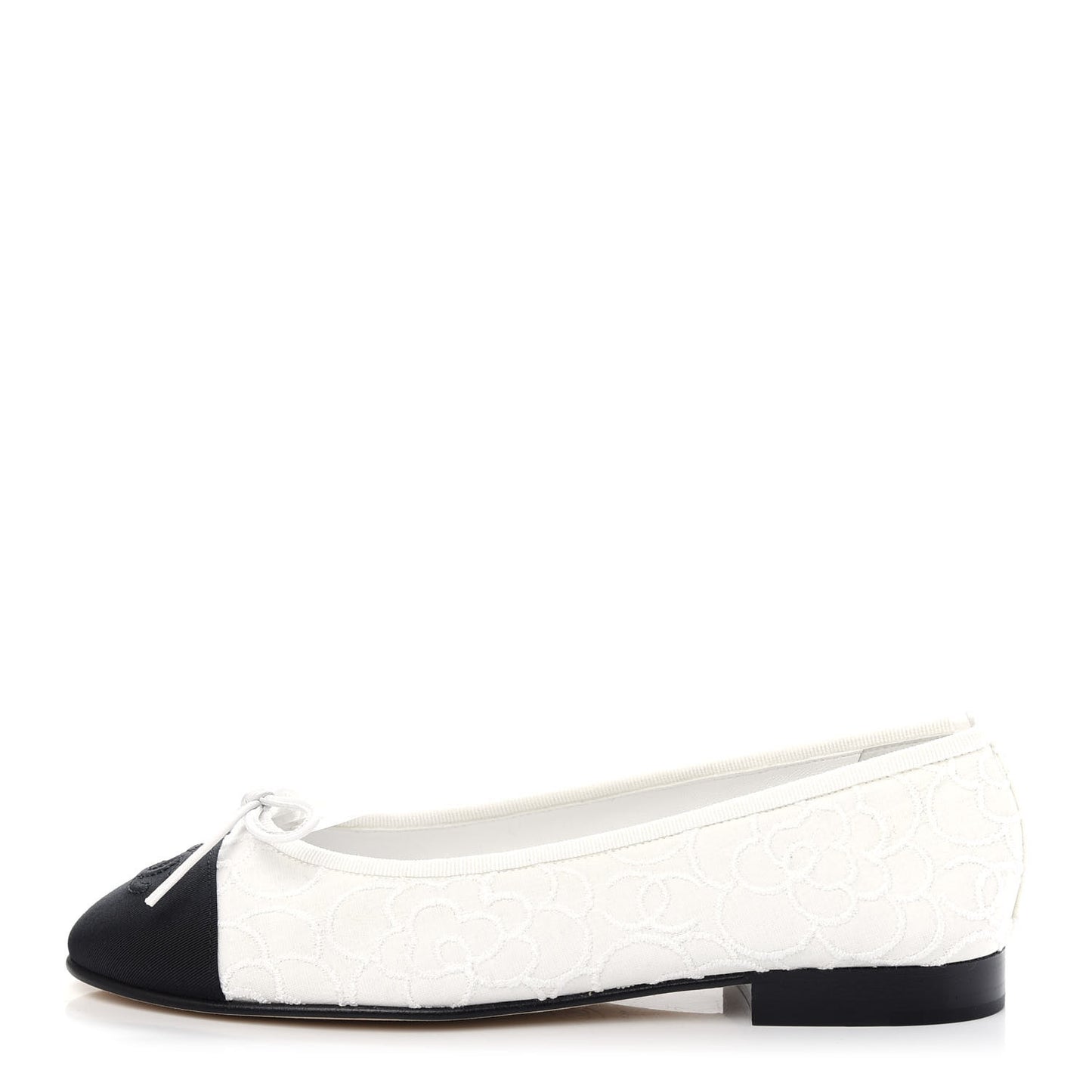 Fabric Camellia Embroidered Cap Toe Ballerina Flats 37 White Black
