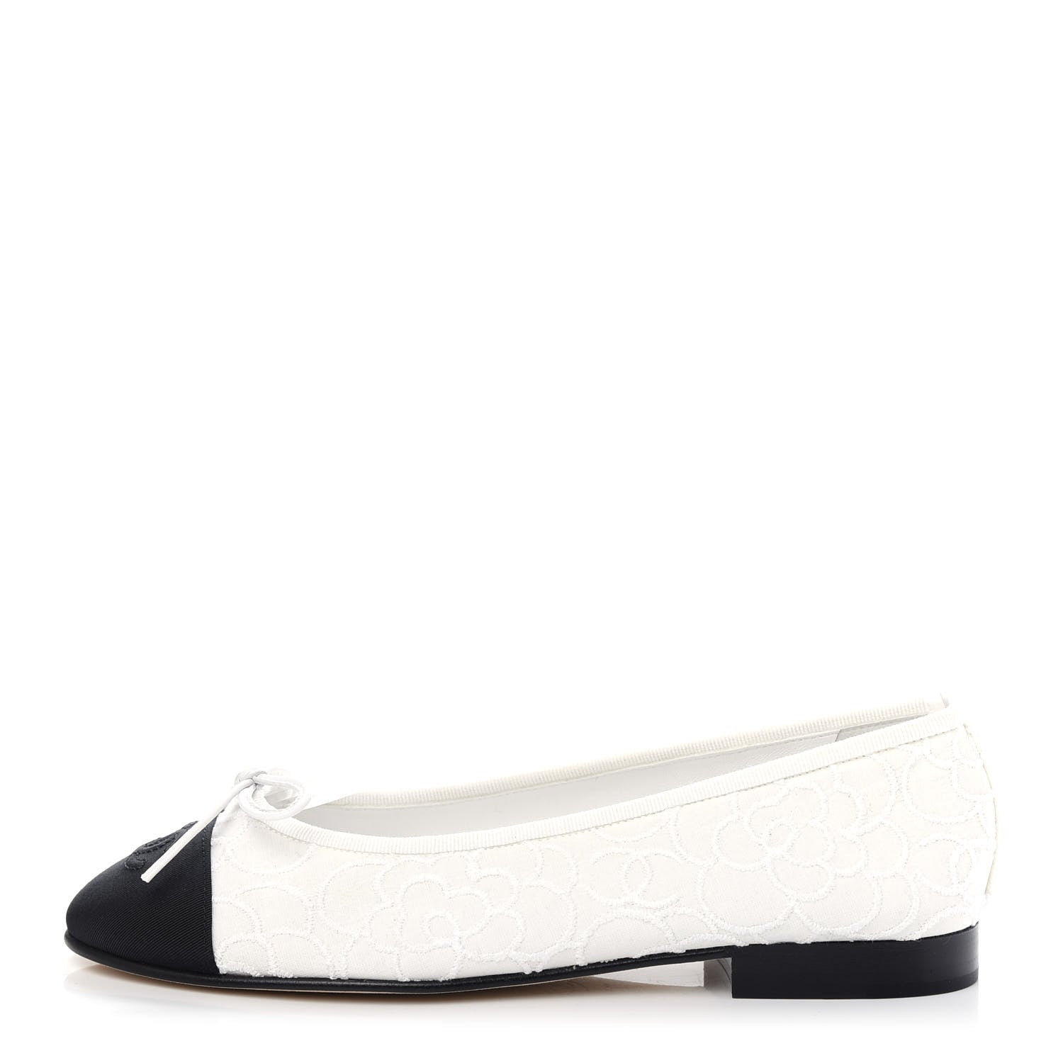 Chanel Fabric Camellia Embroidered Cap Toe Ballerina Flats 37 White Black 1 of 10