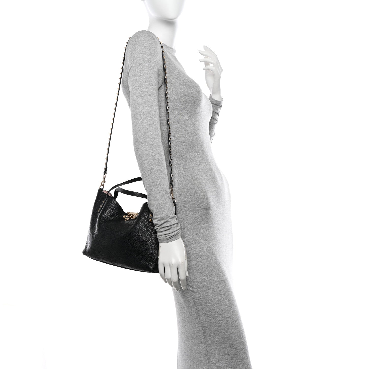 Valentino Garavani Grained Calfskin Small Rockstud Flip Lock Tote Black Rose Quartz 2 of 10