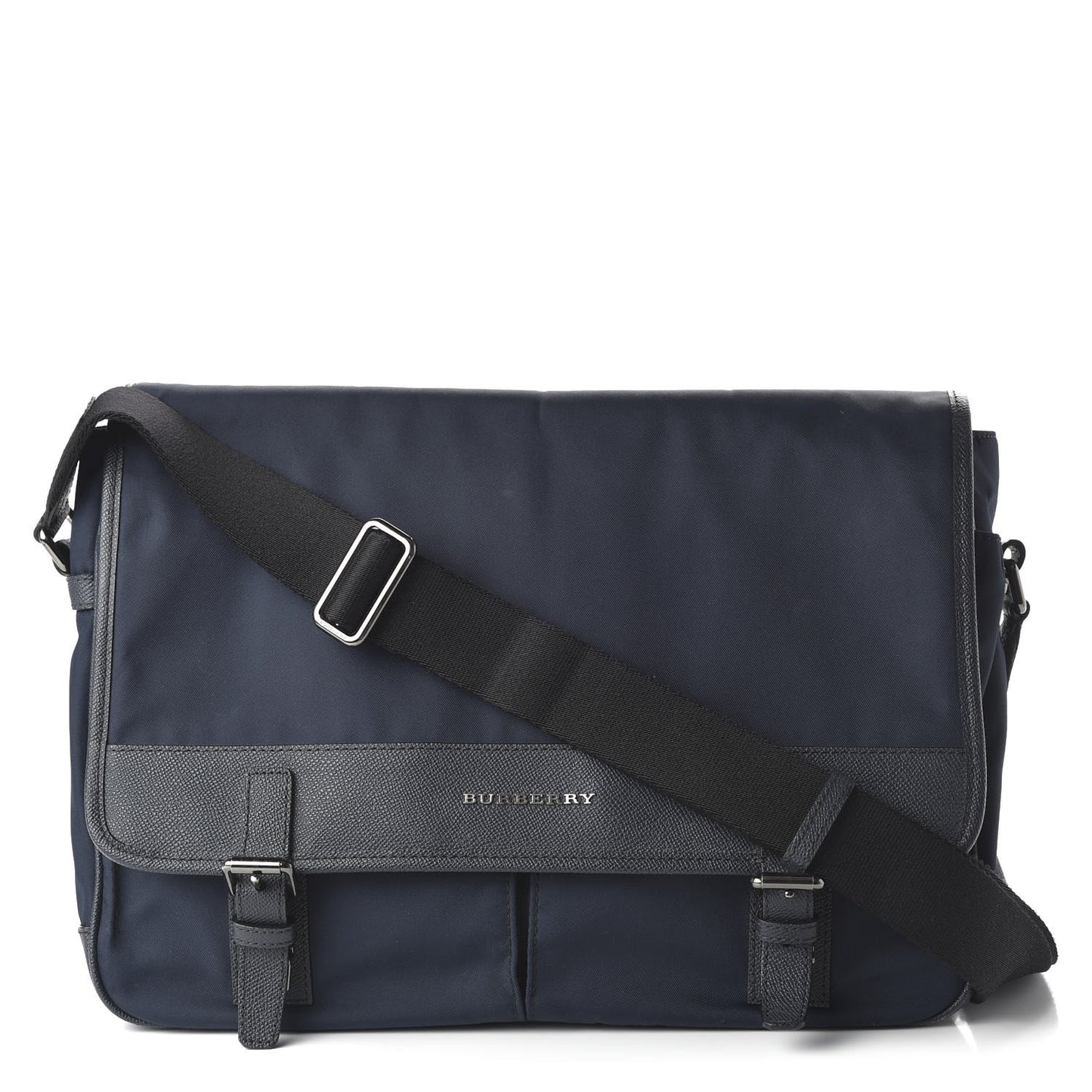 Calfskin Nylon Fairbank Messenger Bag Navy Black