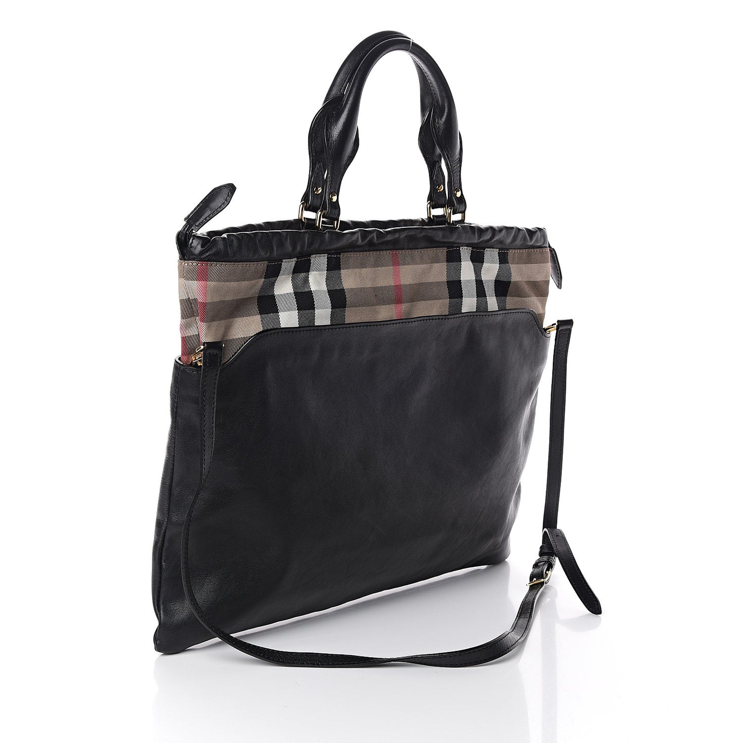Soft Calfskin House Check Big Crush Tote Black