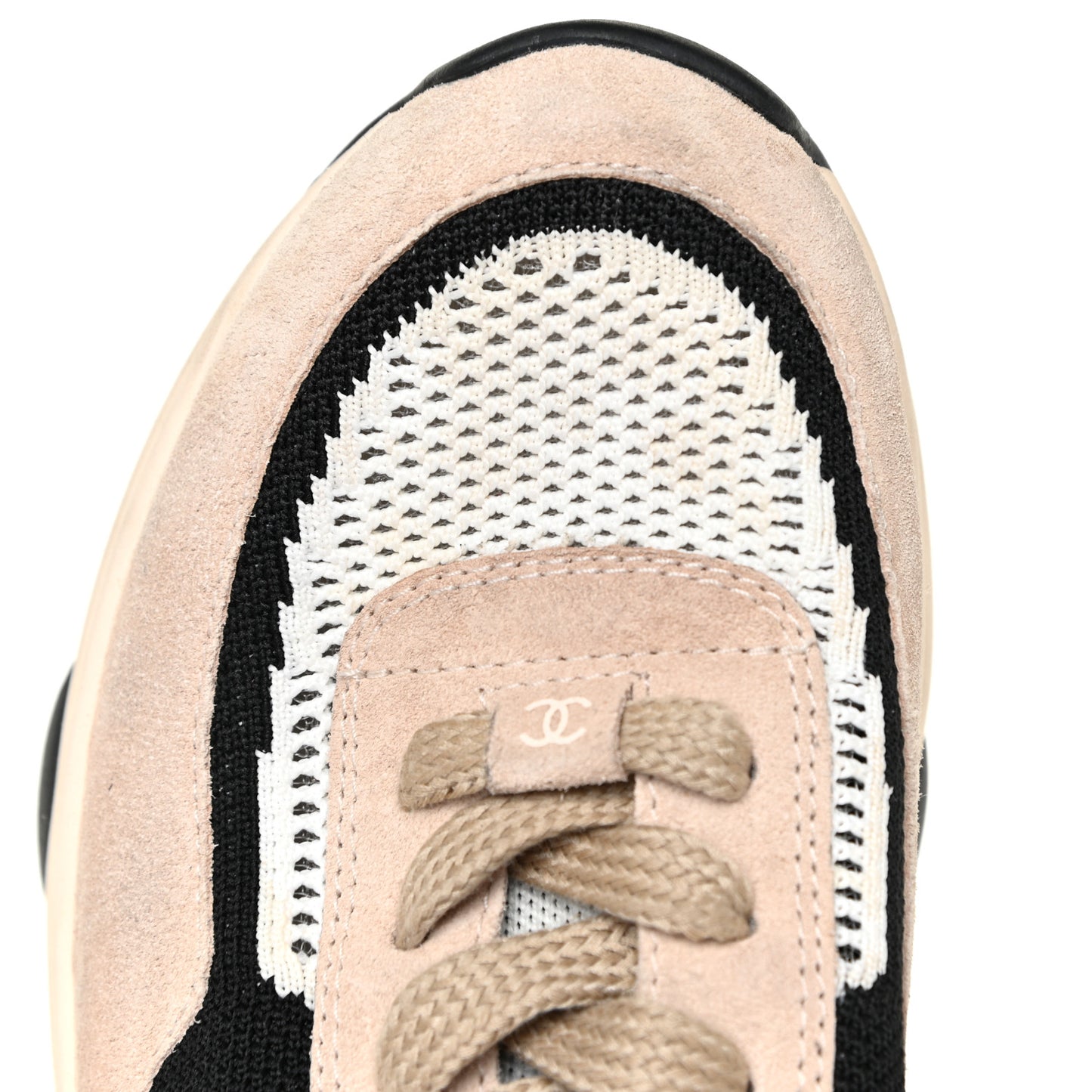 Mesh Suede Fabric Womens CC Sneakers 38 White Ivory Light Beige