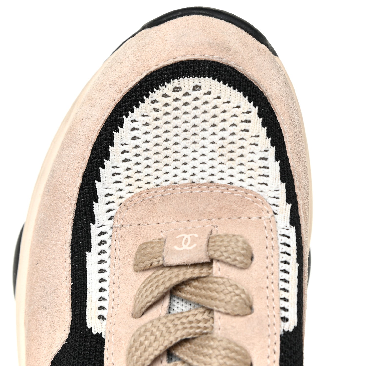 Chanel Mesh Suede Fabric Womens CC Sneakers 38 White Ivory Light Beige 13 of 20
