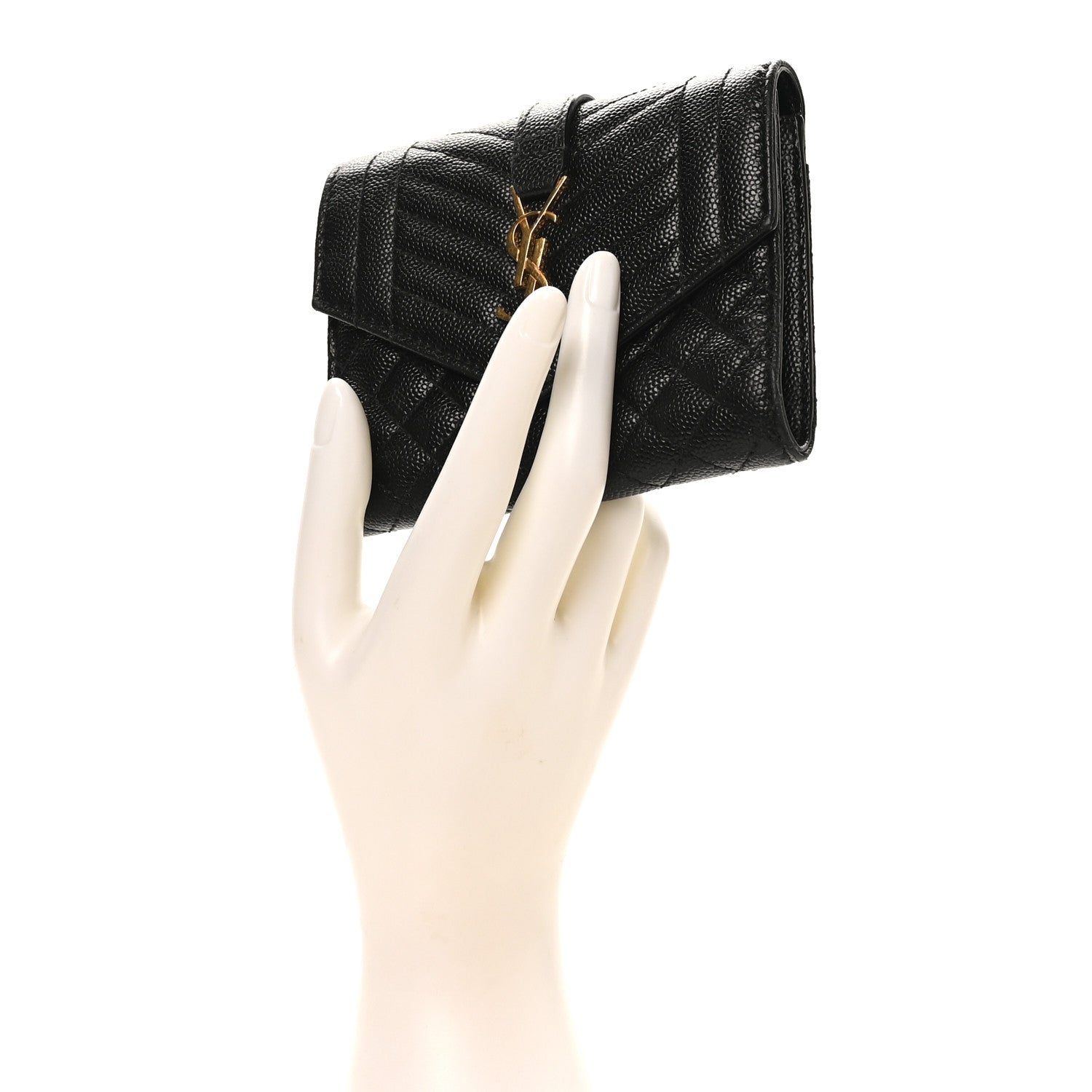 Saint Laurent Grain De Poudre Textured Mixed Matelasse Triquilt Small Monogram Envelope Wallet Black 2 of 8