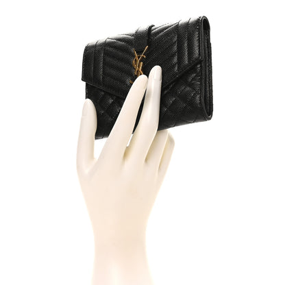 Saint Laurent Grain De Poudre Textured Mixed Matelasse Triquilt Small Monogram Envelope Wallet Black 2 of 8