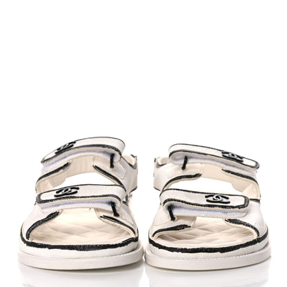Chanel Printed Calfskin Velcro Dad Sandals 42 White Black 2 of 12