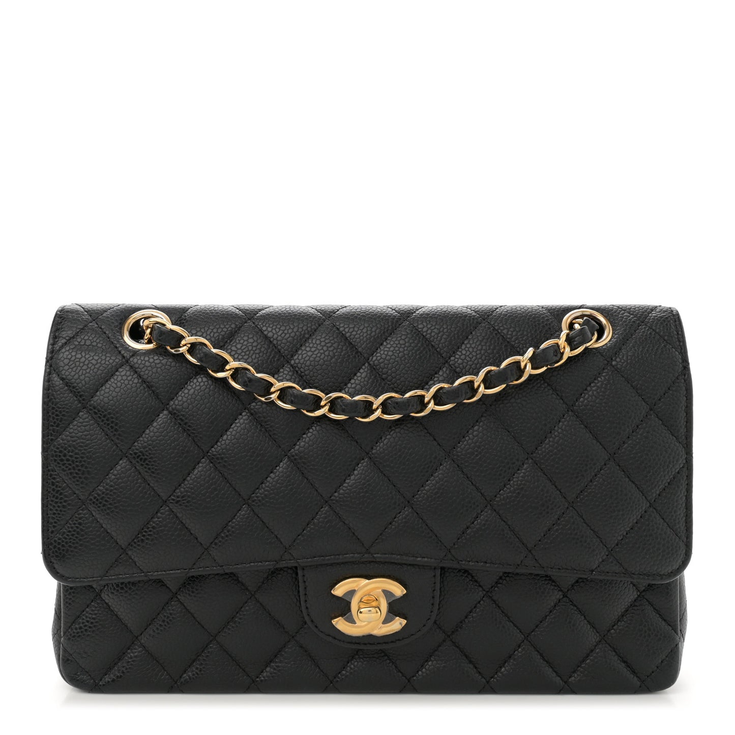 Caviar Quilted Medium Double Flap Black