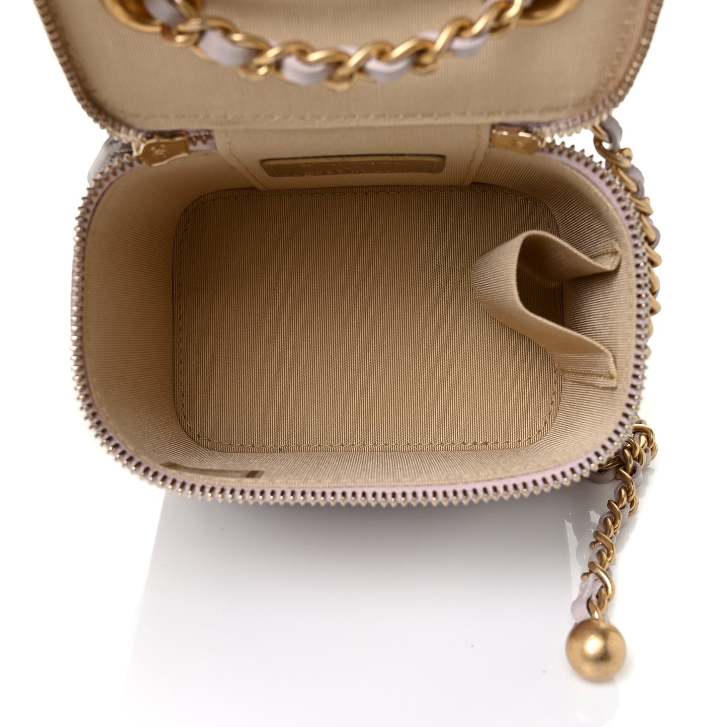 Lambskin Quilted Pearl Crush Mini Vanity Case With Chain Light Purple