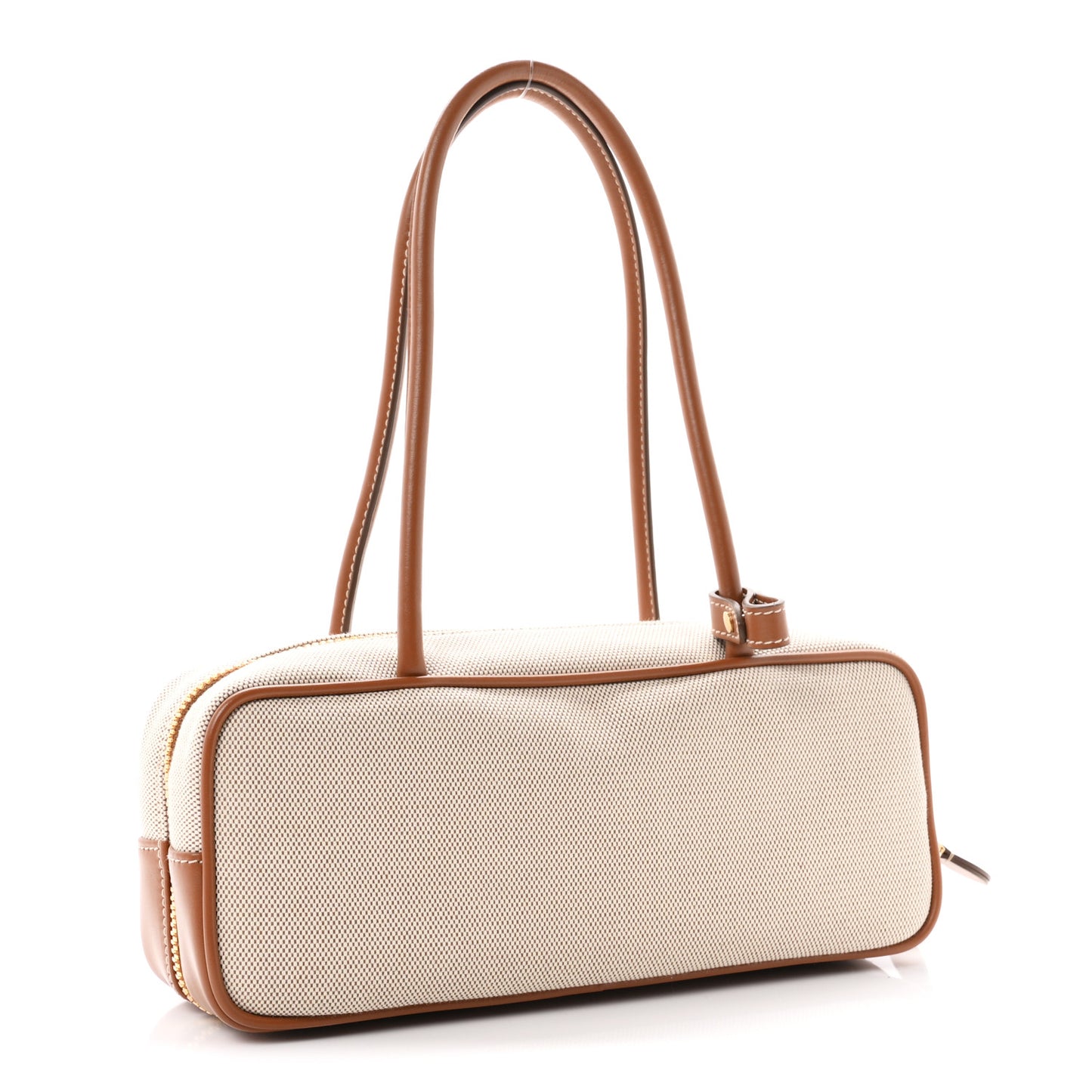 Canvas Calfskin Small Beau Top Handle Bag Naturale Brandy