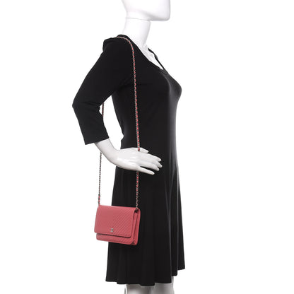 Chanel Caviar Chevron Quilted Wallet On Chain WOC Pink 2 of 12