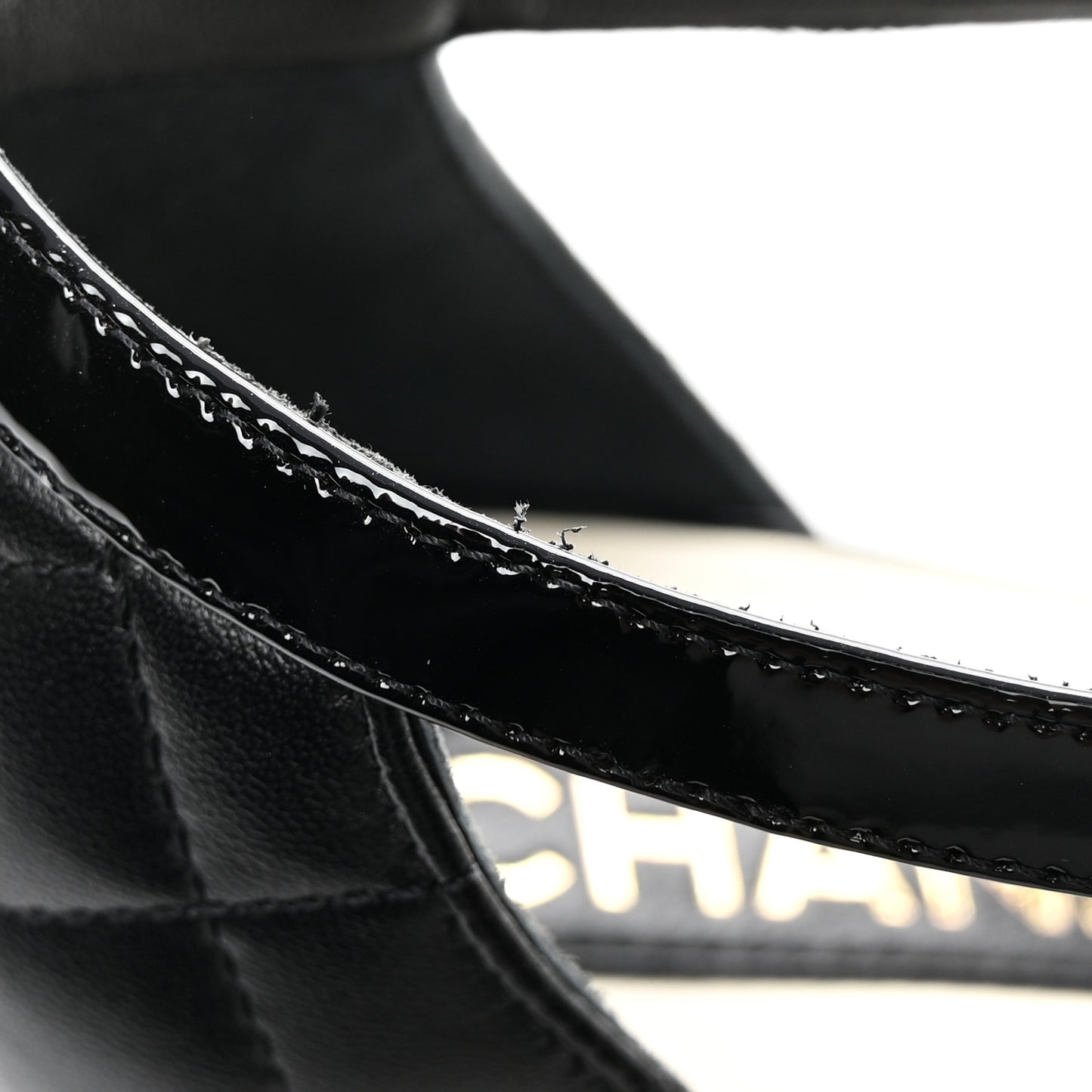 Lambskin Patent Quilted Cap Toe Mary Jane Flats 38 Black