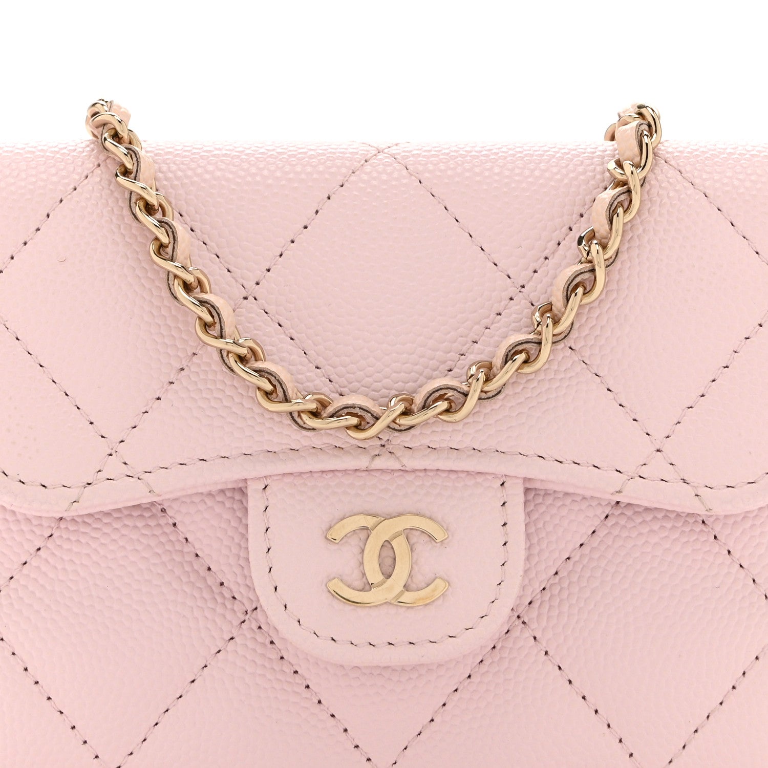Chanel Caviar Quilted Flap Card Holder On Chain Pink 9 of 12