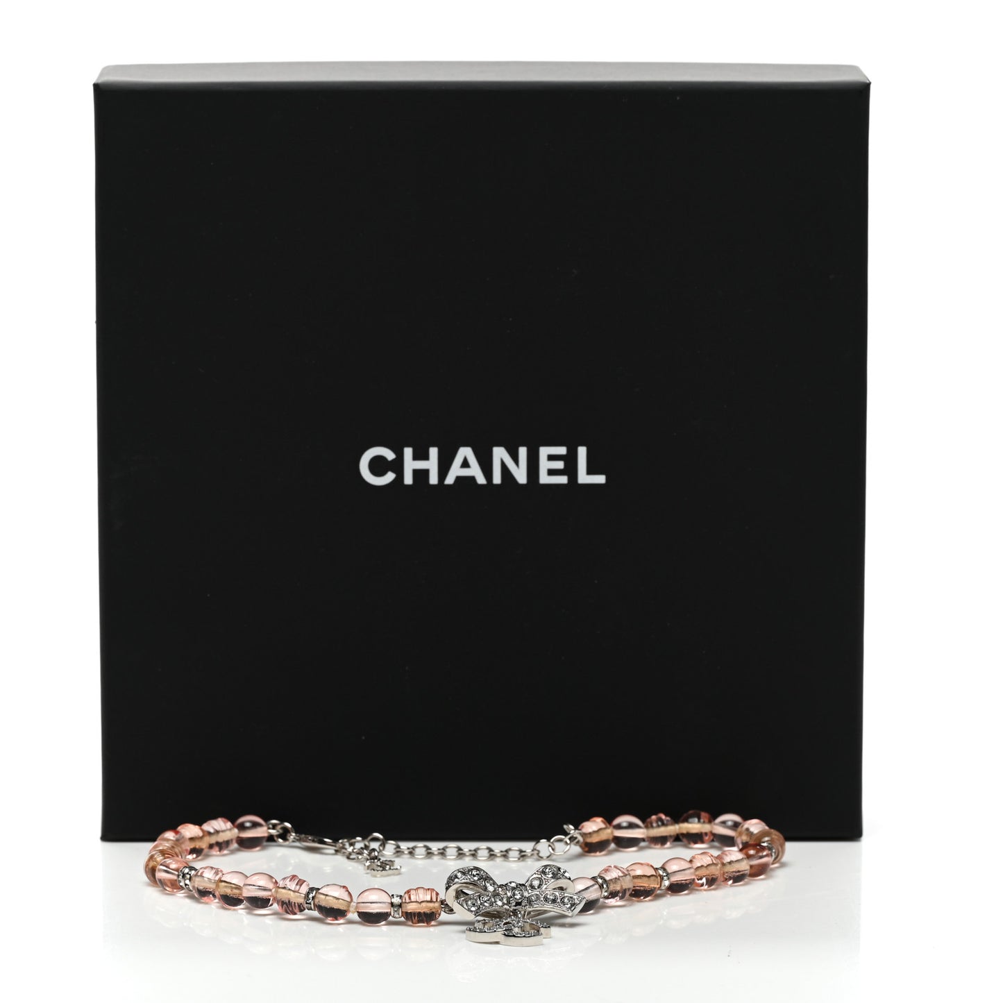 Resin Bead Crystal CC Bow Drop Choker Necklace Pink Silver
