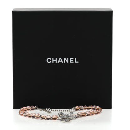 Chanel Resin Bead Crystal CC Bow Drop Choker Necklace Pink Silver 7 of 7