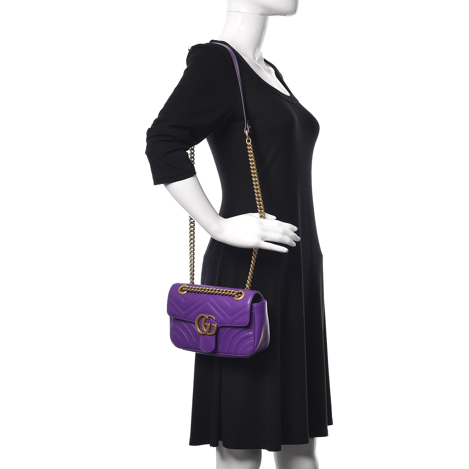Gucci Calfskin Matelasse Mini GG Marmont Shoulder Bag Shine Purple 2 of 9