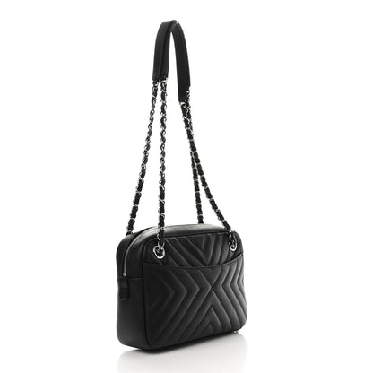 Chanel Calfskin Diagonal Chevron Quilted Tassel Camera Case Black 5 of 12