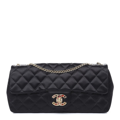 Chanel Satin Quilted Jeweled East West Flap Black 1 of 9