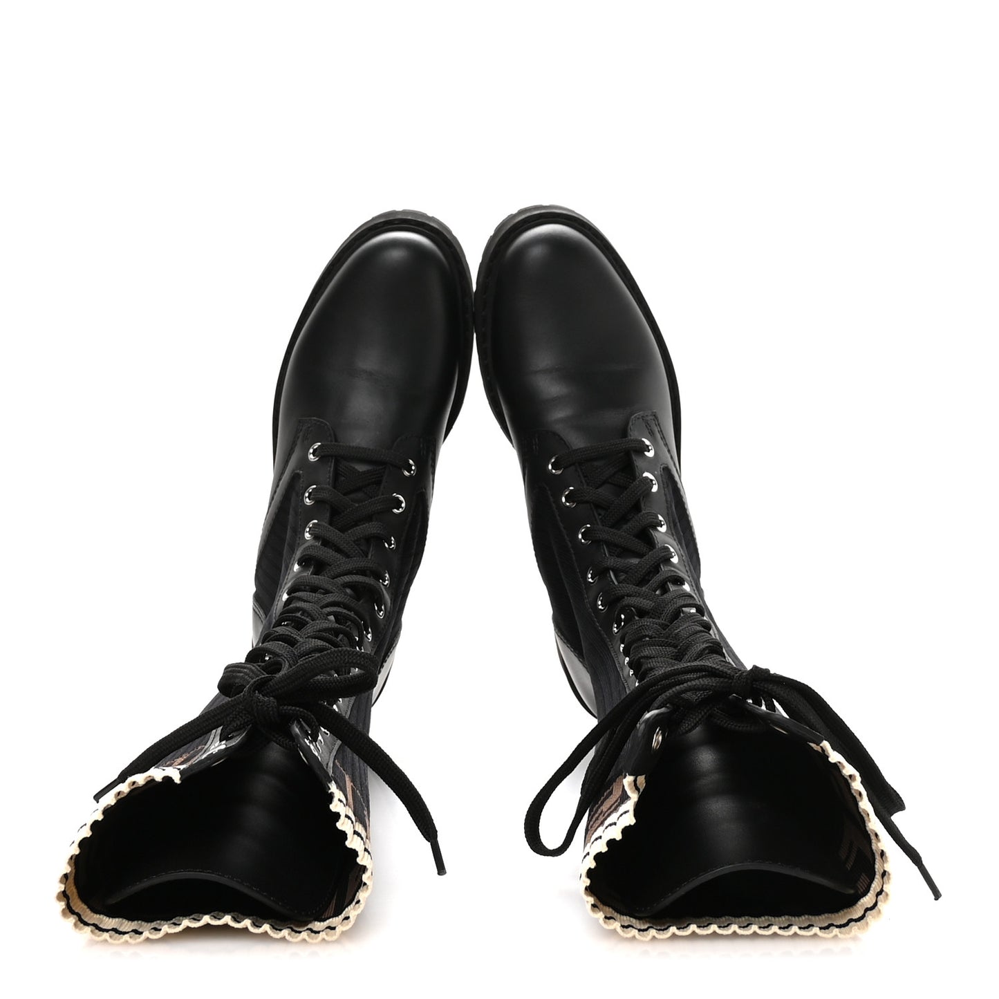 Calfskin Stretch Fabric FF Rockoko Tall Biker Boots 37 Tobacco Black Marino