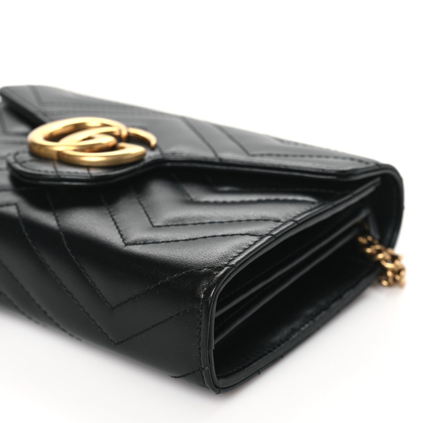 Calfskin Matelasse GG Marmont Chain Wallet Black
