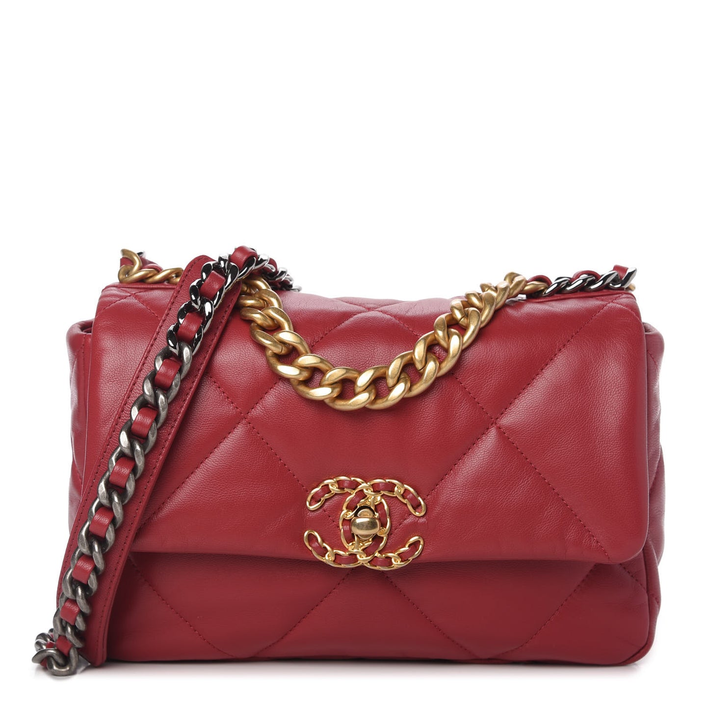 Shiny Goatskin Quilted Medium Chanel 19 Flap Dark Pink