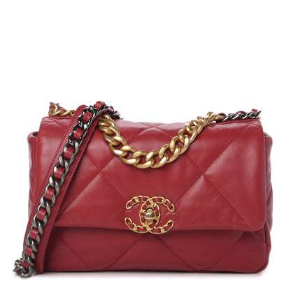 Chanel Shiny Goatskin Quilted Medium Chanel 19 Flap Dark Pink 1 of 11