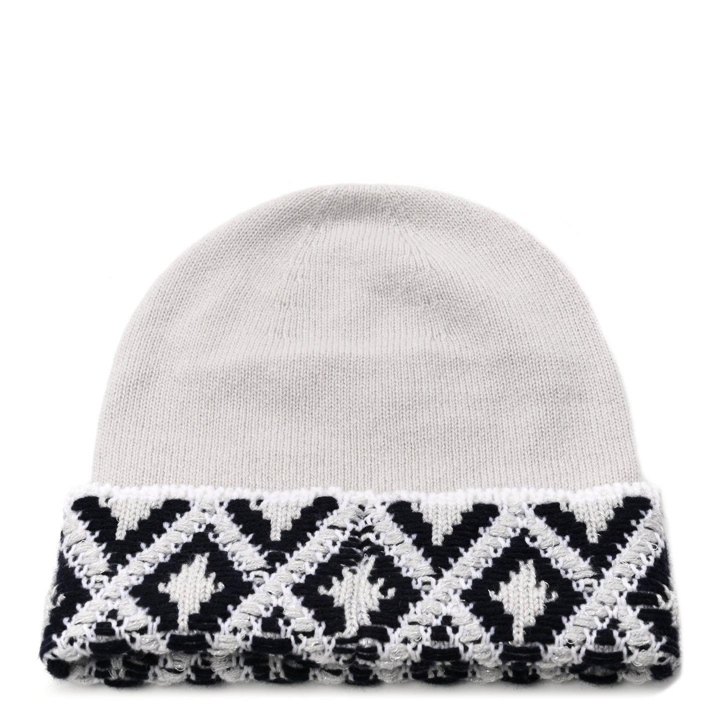 Cashmere Blend CC Beanie Hat White Navy Blue