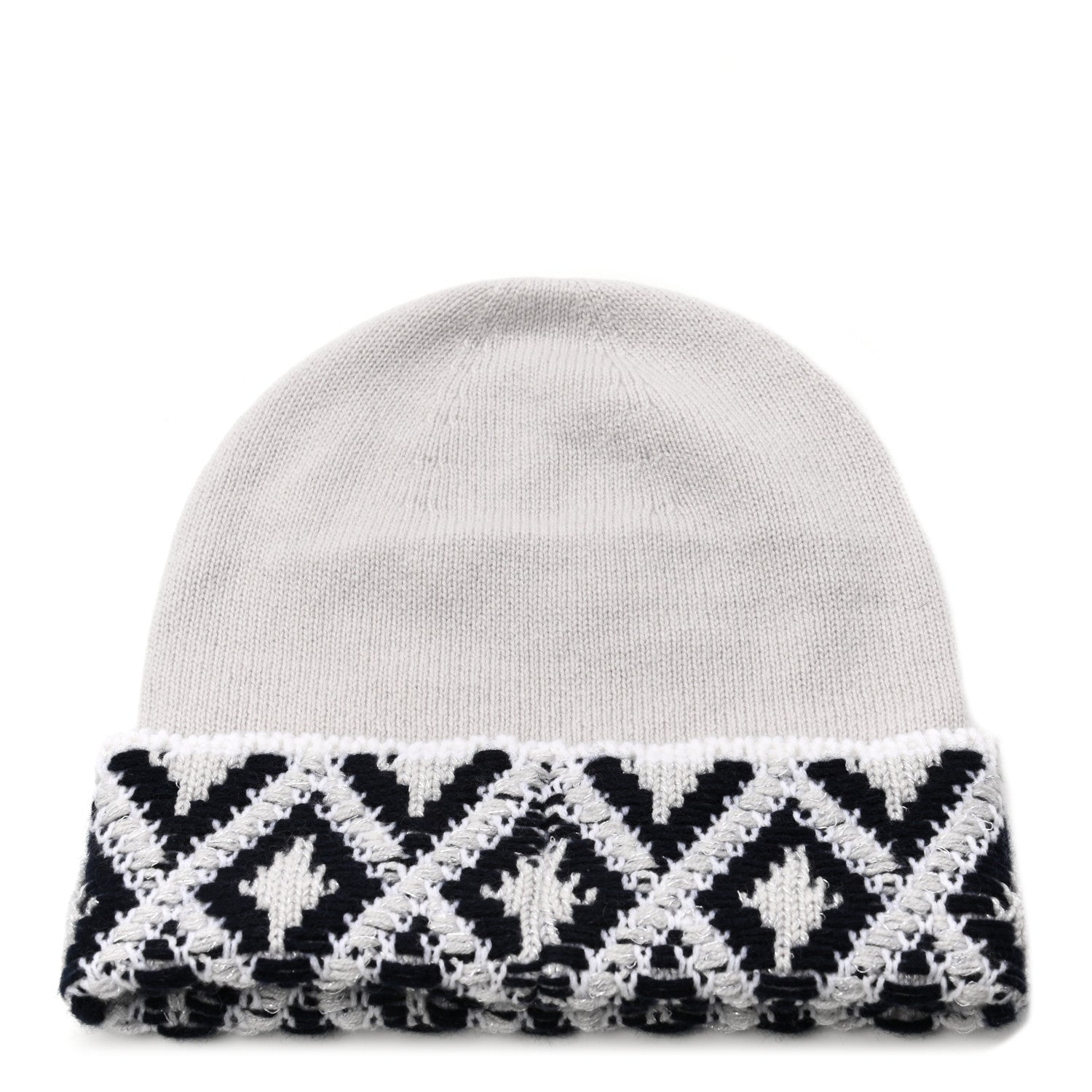 Chanel Cashmere Blend CC Beanie Hat White Navy Blue 3 of 4