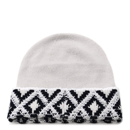 Chanel Cashmere Blend CC Beanie Hat White Navy Blue 3 of 4