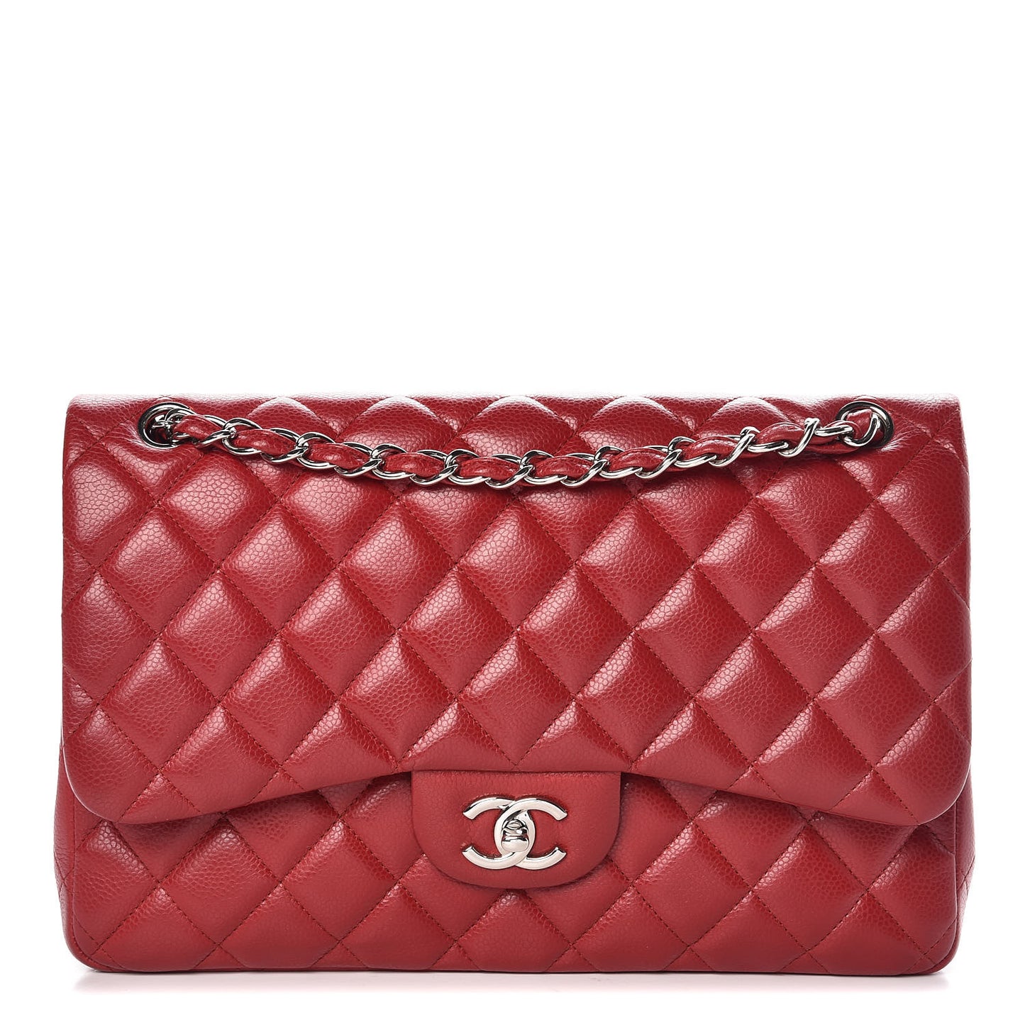 Caviar Quilted Jumbo Double Flap Red