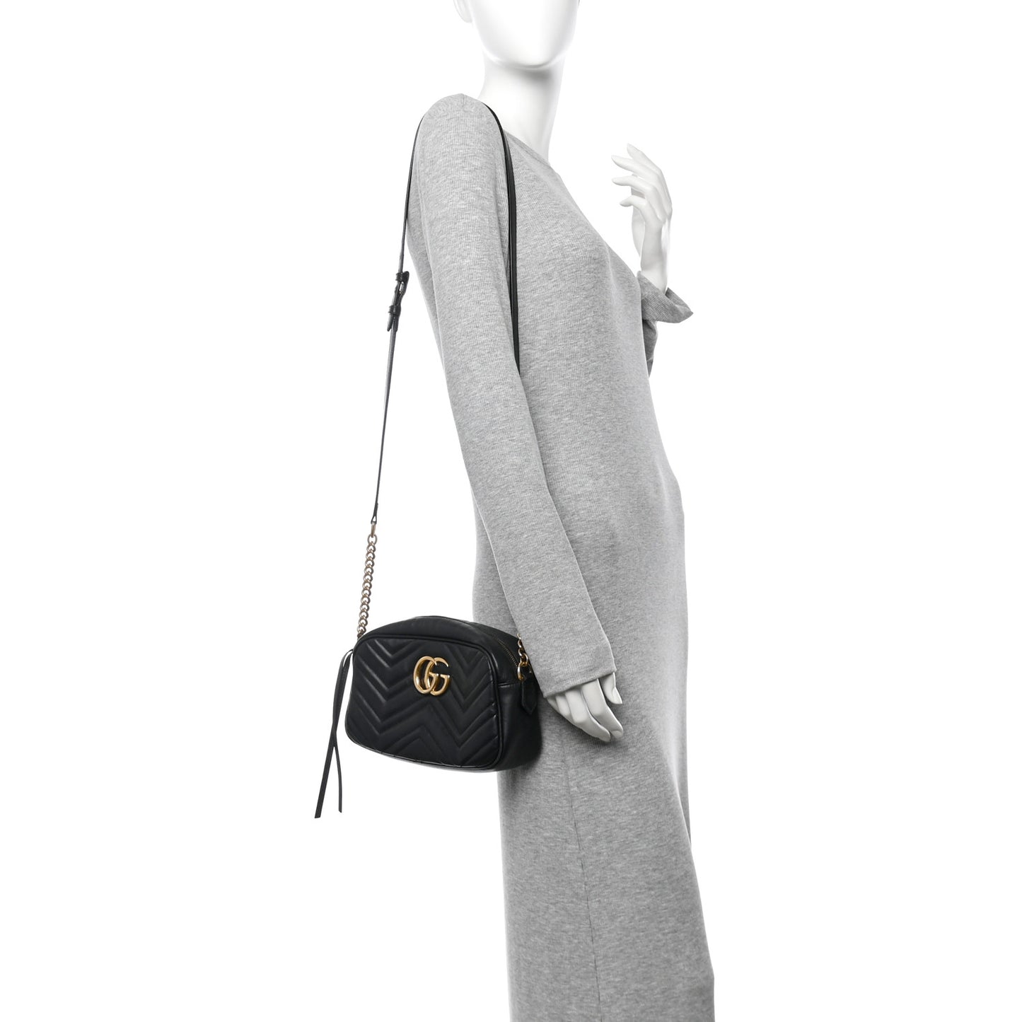 Calfskin Matelasse Small GG Marmont Chain Shoulder Bag Black