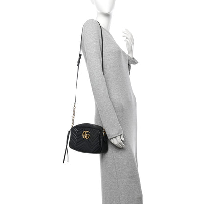 Gucci Calfskin Matelasse Small GG Marmont Chain Shoulder Bag Black 2 of 10