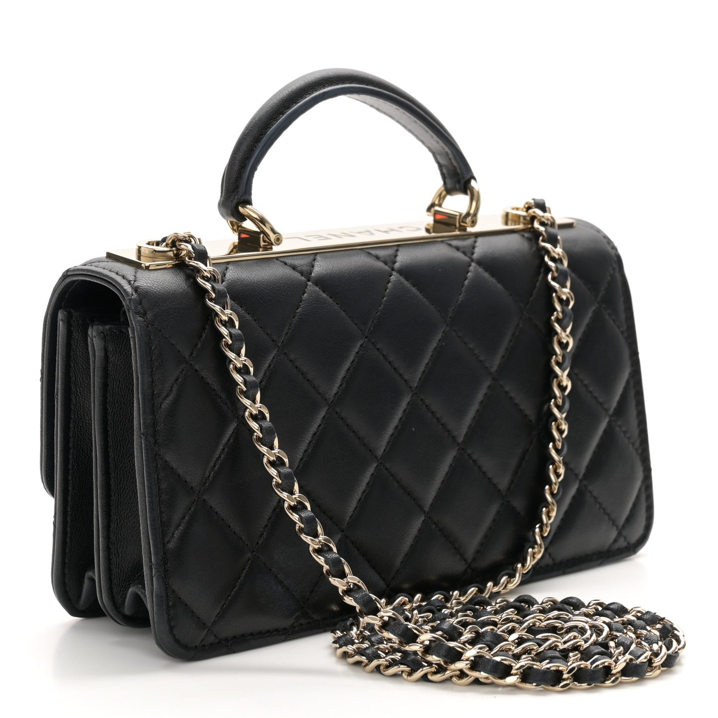Lambskin Quilted Medium Trendy CC Flap Dual Handle Bag Black