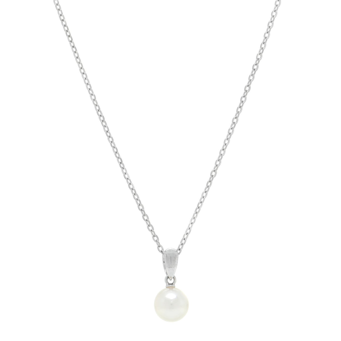 Sterling Silver Akoya Pearl 7mm Drop Pendant Necklace