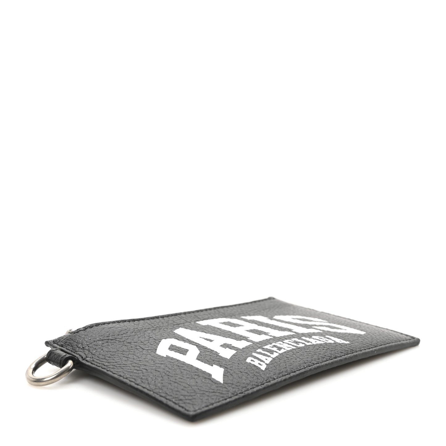 Grained Calfskin Paris Logo Cash Coin Card Holder On Keychain Black