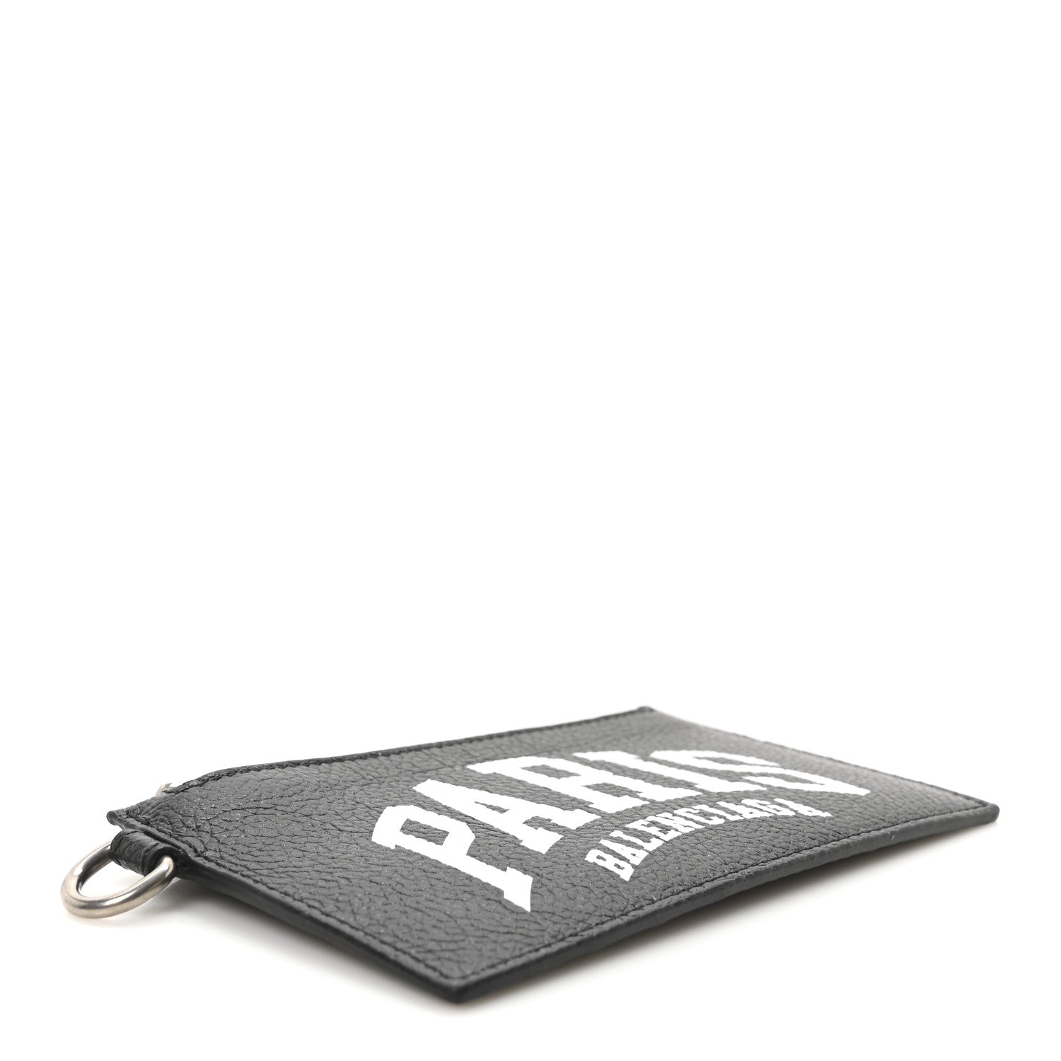 Balenciaga Grained Calfskin Paris Logo Cash Coin Card Holder On Keychain Black 4 of 10