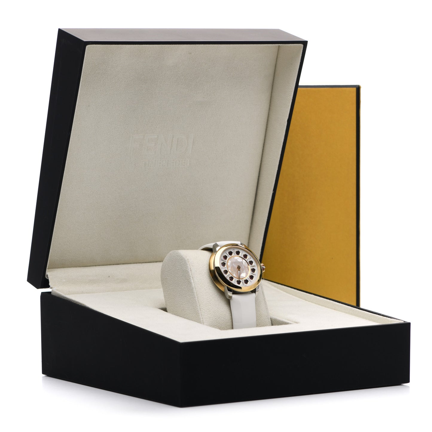 Stainless Steel Calfskin Mother of Pearl Topaz Spinel 38mm Ishine Rotating Gem Quartz Watch
