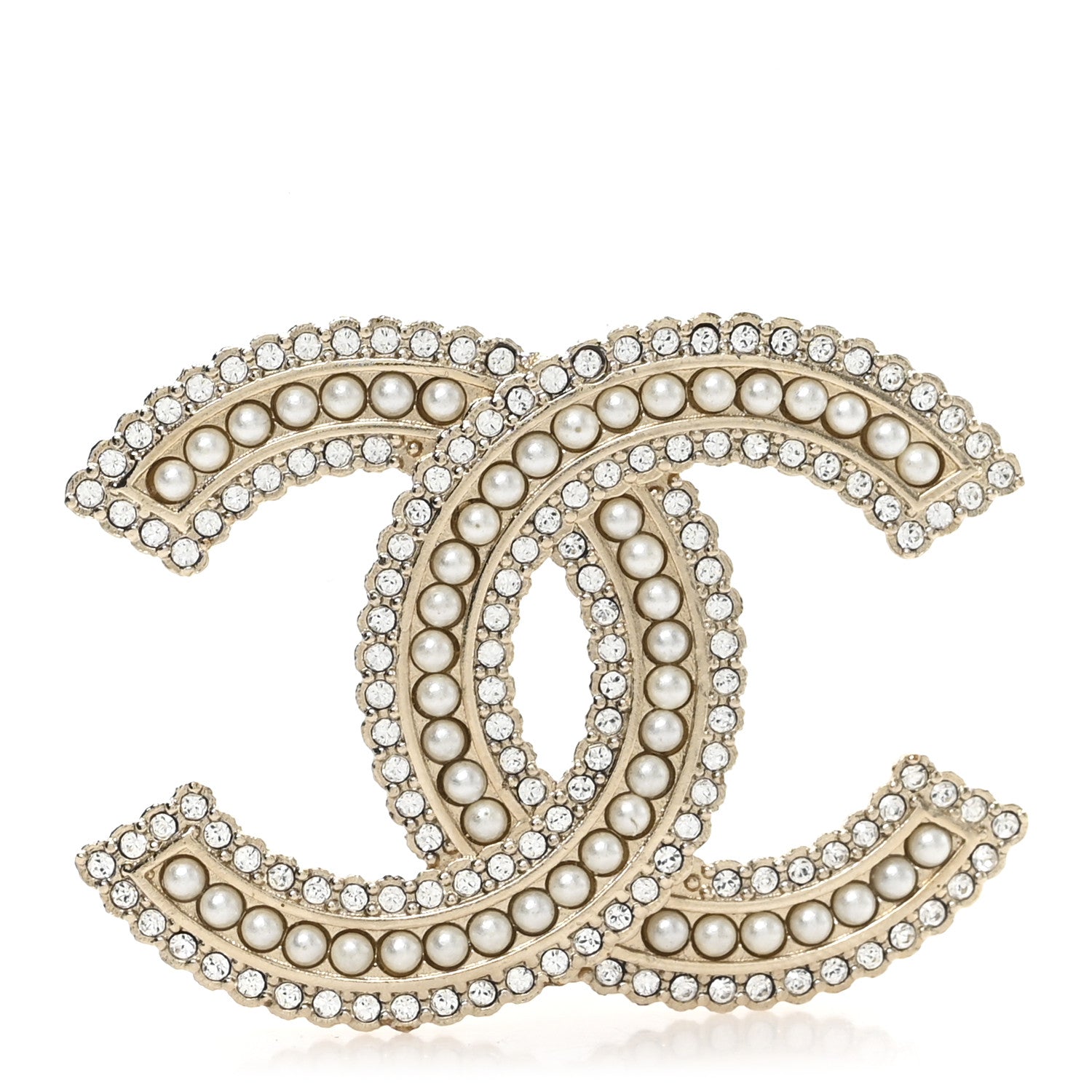 Chanel Pearl Crystal Lace Camellia CC Brooch Gold 1 of 4