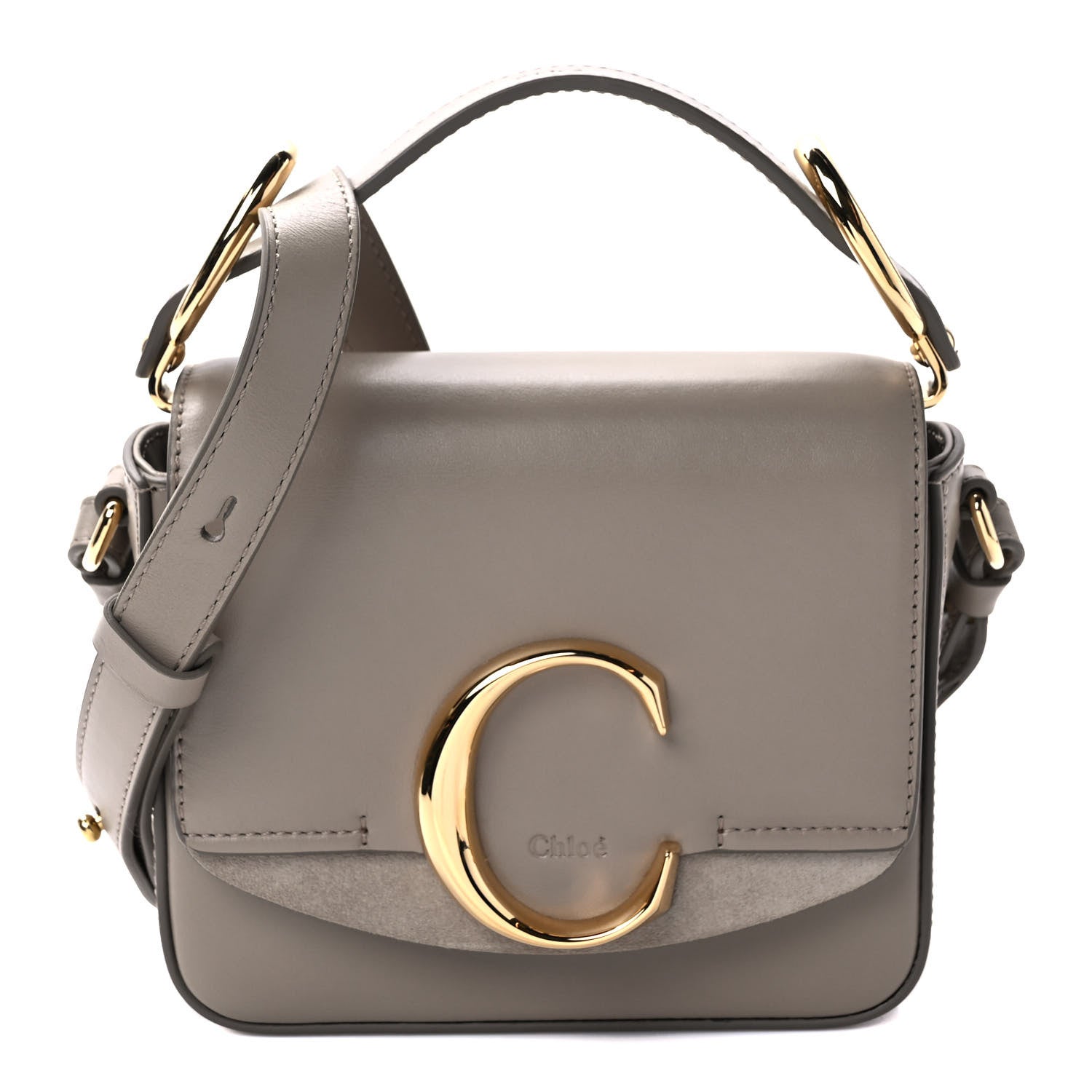 Chloe Shiny Calfskin Suede Mini C Double Carry Motty Grey 1 of 9