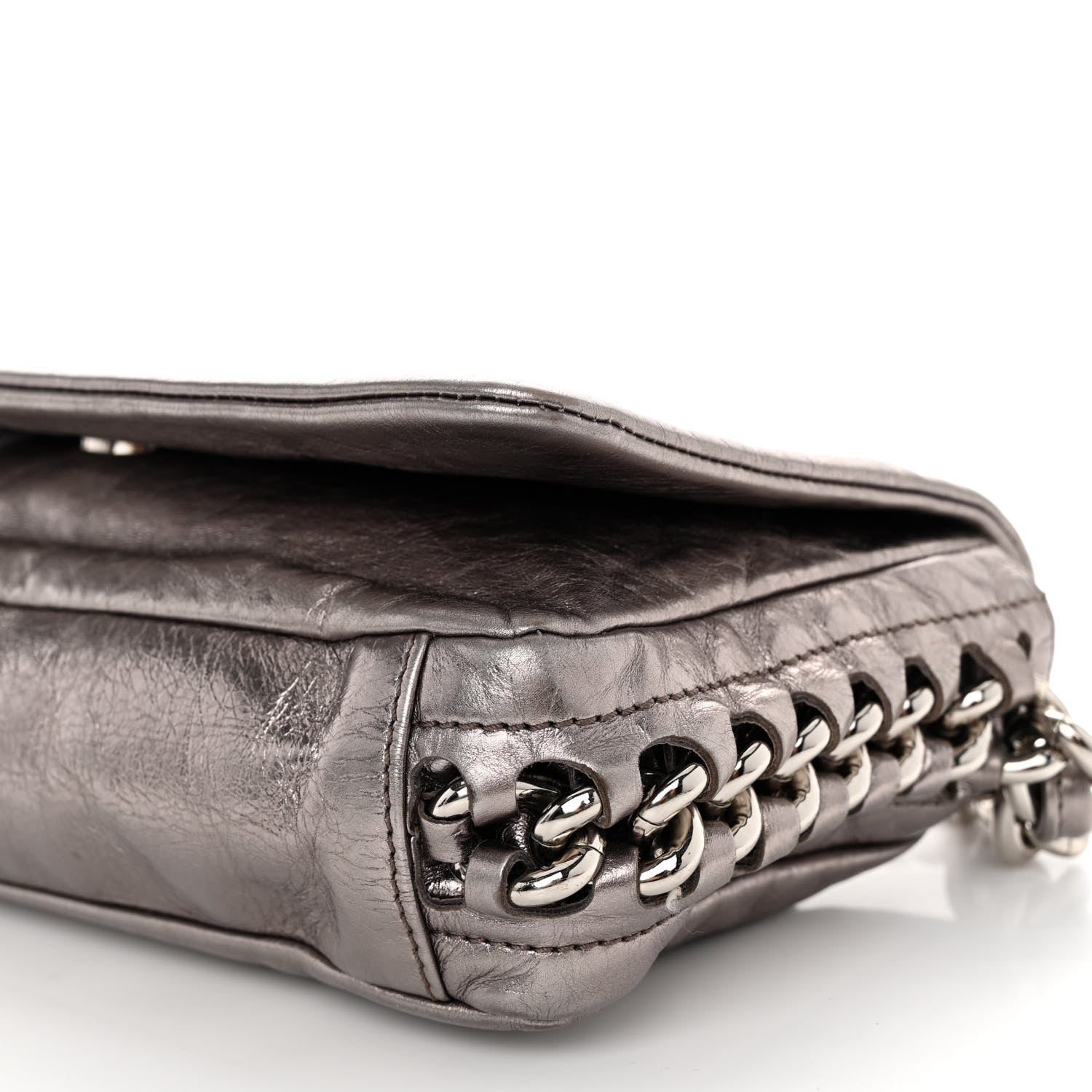 Chanel Metallic Cracked Calfskin Modern Chain Flap Bag Dark Silver 10 of 10