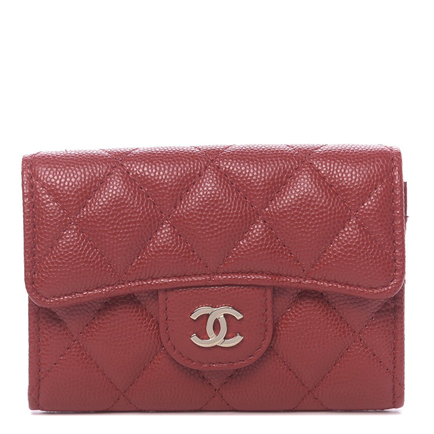Chanel Caviar Quilted Flap Card Holder Wallet Red 1 of 9