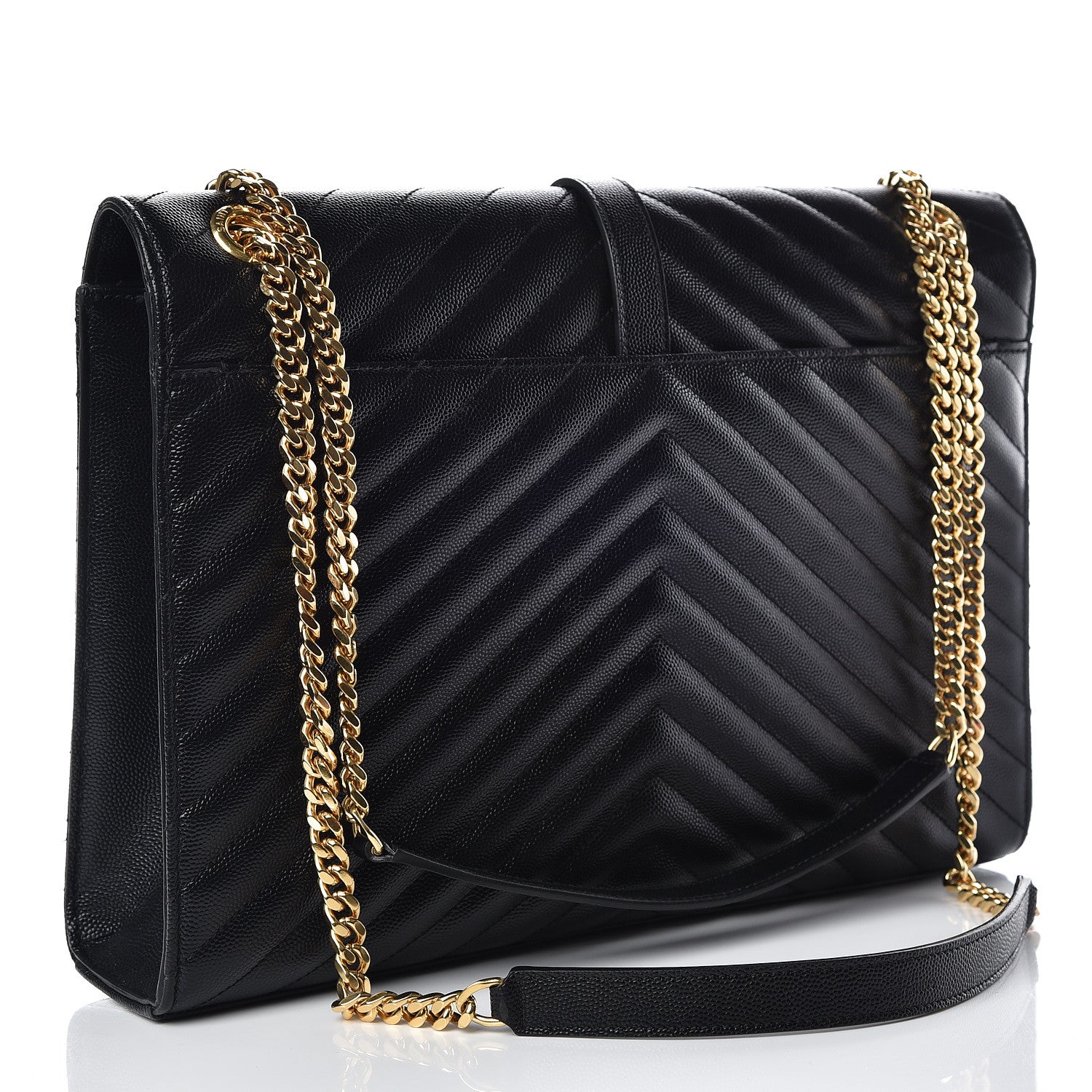 Saint Laurent Grain De Poudre Matelasse Chevron Large Monogram Satchel Black 3 of 12