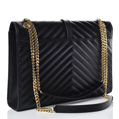 Saint Laurent Grain De Poudre Matelasse Chevron Large Monogram Satchel Black 3 of 12