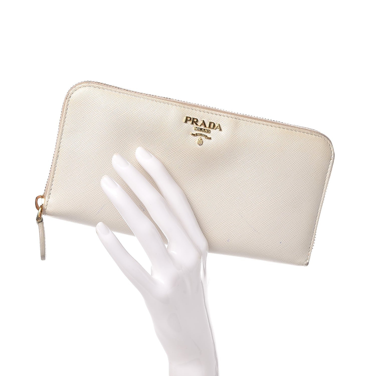 Prada Saffiano Metal Zip Around Wallet Talco 2 of 17