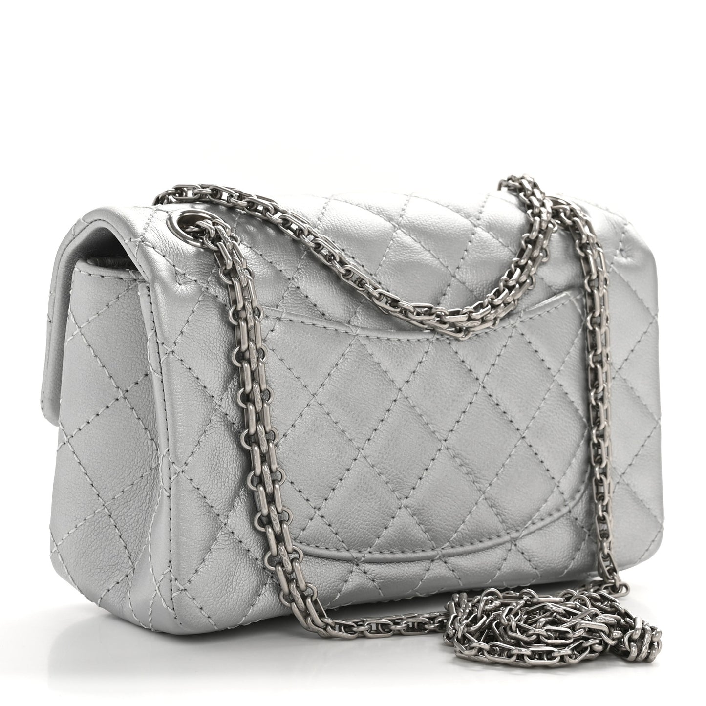 Metallic Grained Calfskin Quilted 2.55 Reissue Mini Flap Argent