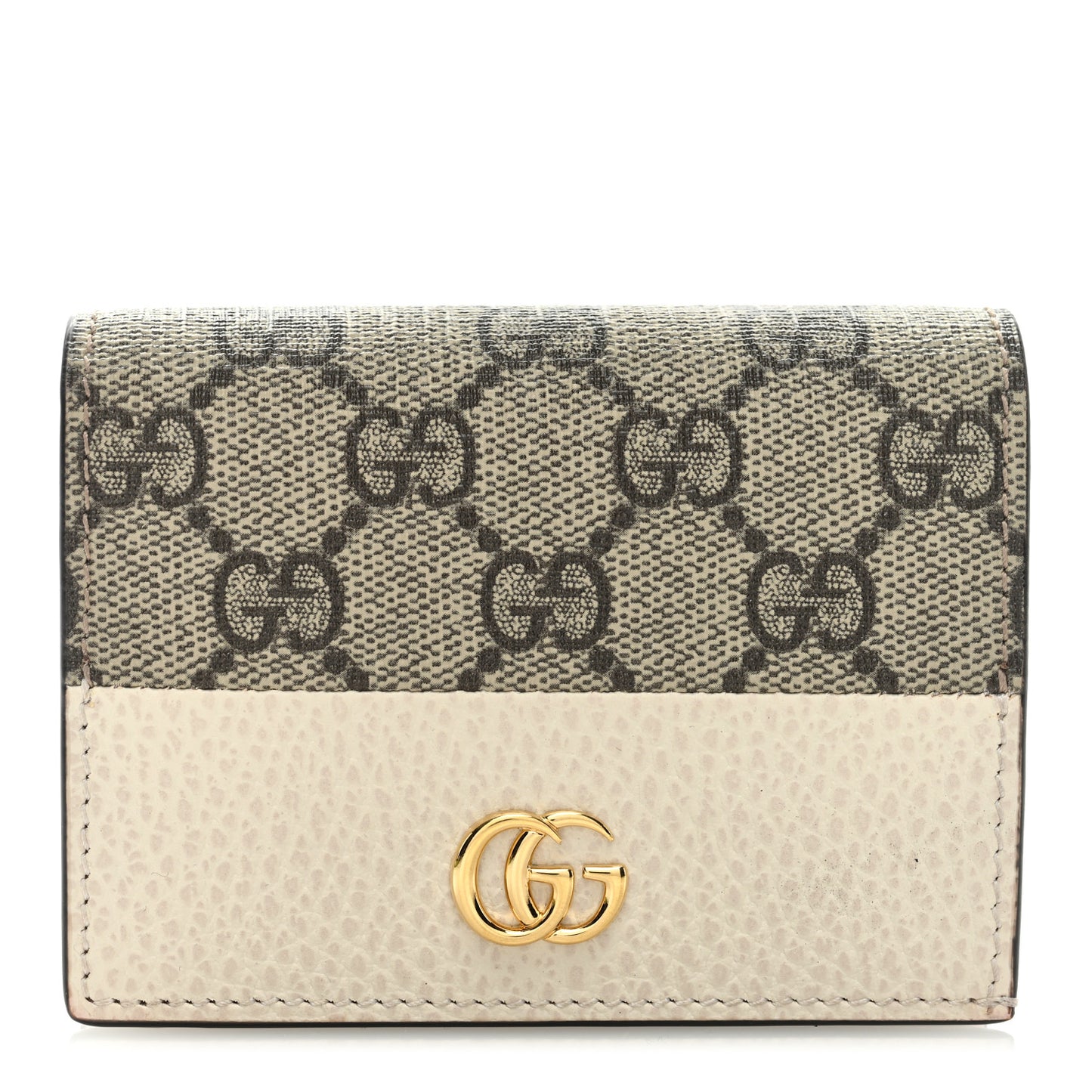 Dollar Calfskin GG Supreme Monogram GG Marmont Card Case Mystic White Beige Ebony