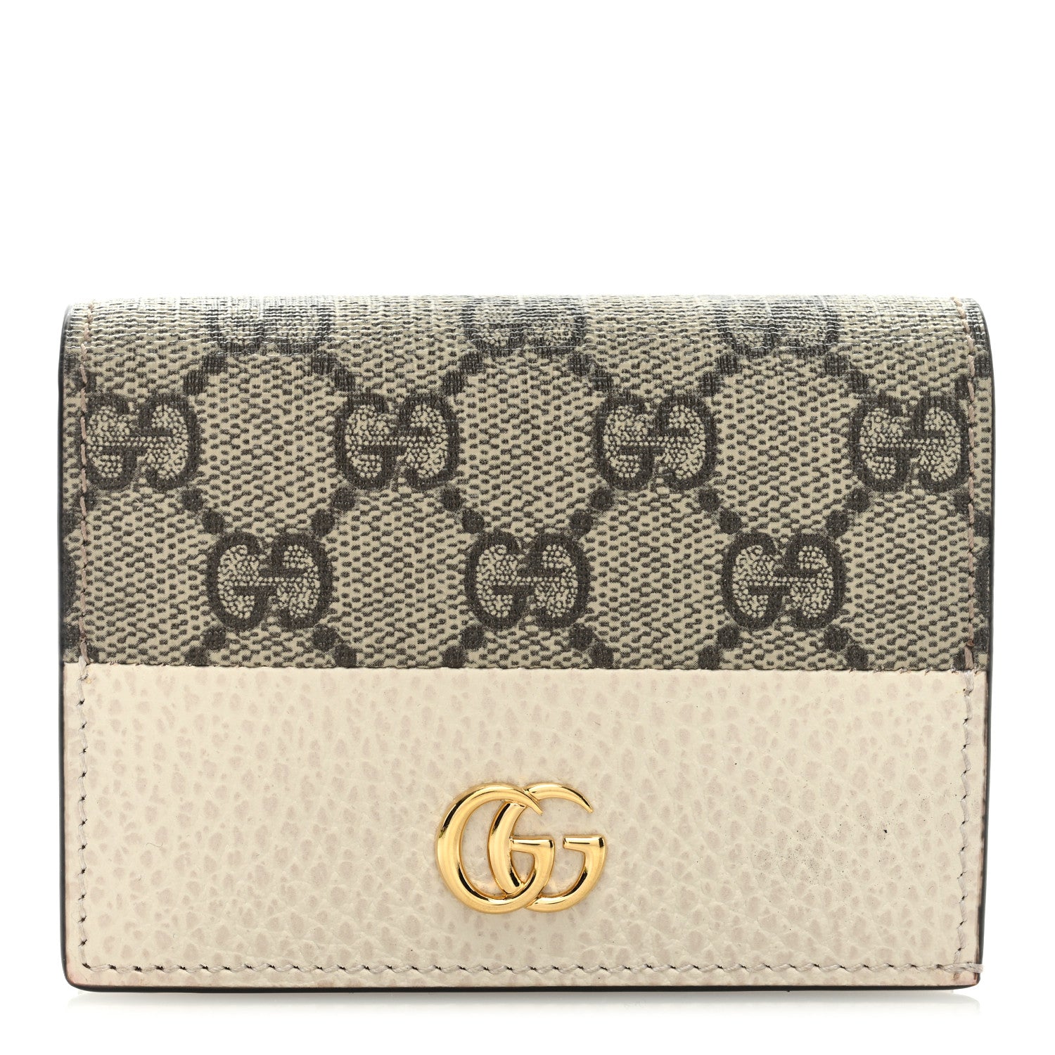 Gucci Dollar Calfskin GG Supreme Monogram GG Marmont Card Case Mystic White Beige Ebony 1 of 7