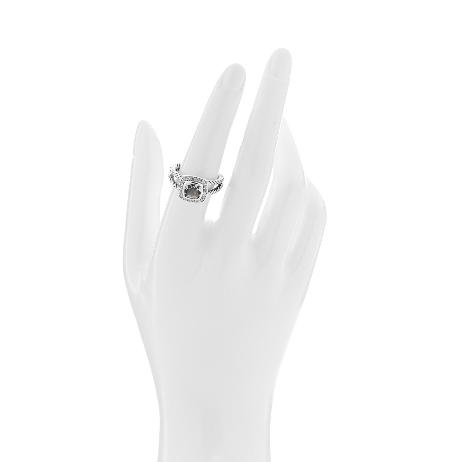 David Yurman Sterling Silver Diamond Prasiolite 7mm Petite Albion Ring 54 7 2 of 4