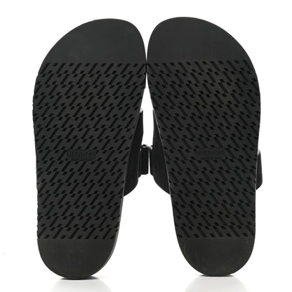 Hermes Suede Goatskin Womens Chypre Sandals 37 Black 5 of 9
