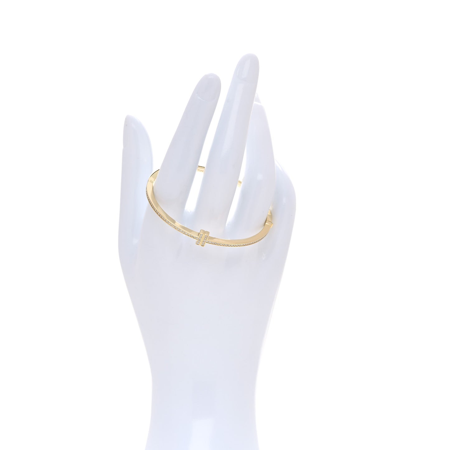 18K Yellow Gold Diamond T Hinged Wire Bangle Bracelet